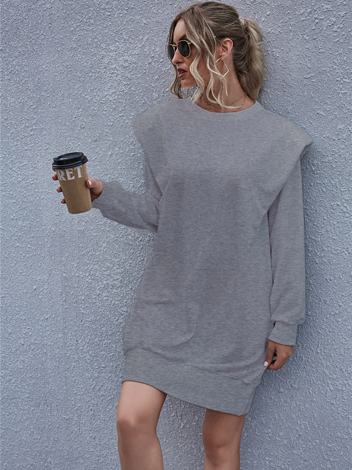 Round Neck Long Sleeve Mini Dress - ViarousViarousViarous