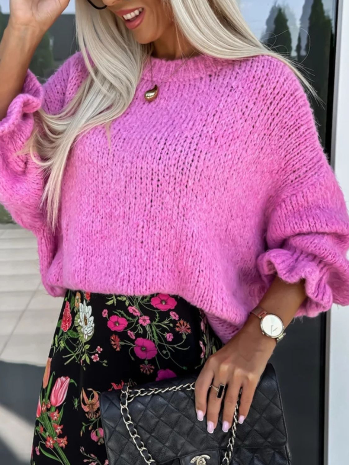 Round Neck Long Sleeve Sweater - ViarousViarousViarous