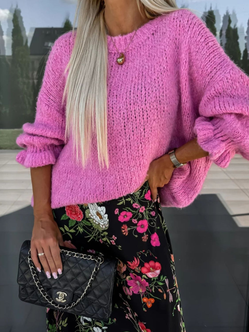 Round Neck Long Sleeve Sweater - ViarousViarousViarous