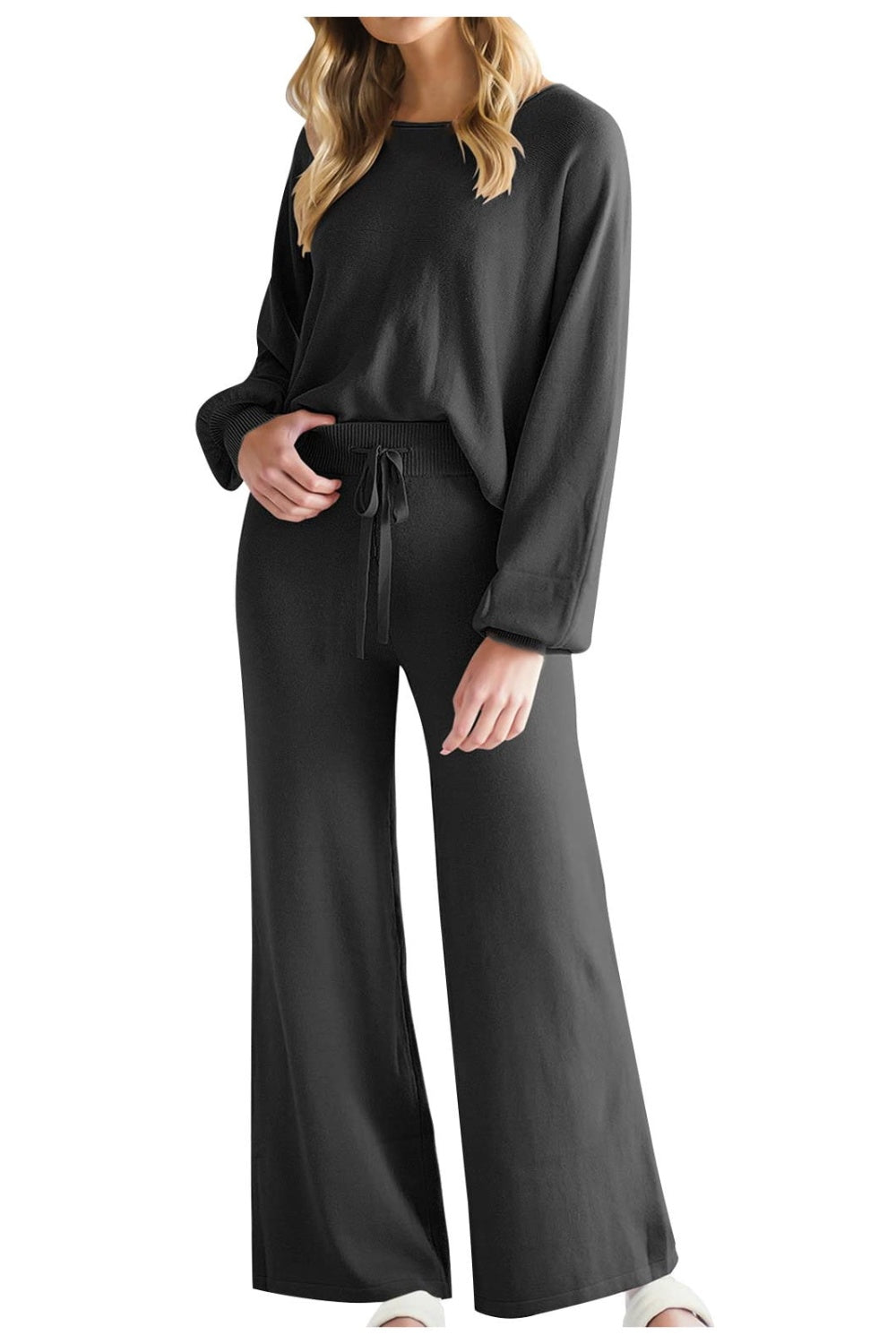 Round Neck Long Sleeve Top and Pants Set - ViarousViarousViarous