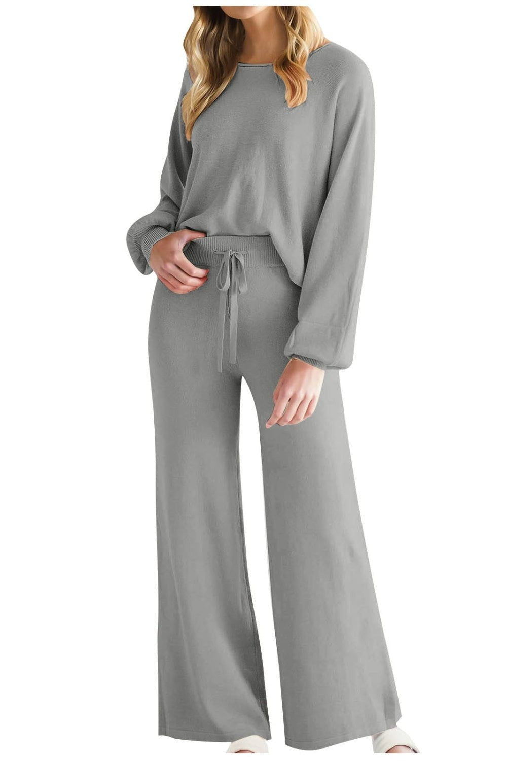 Round Neck Long Sleeve Top and Pants Set - ViarousViarousViarous