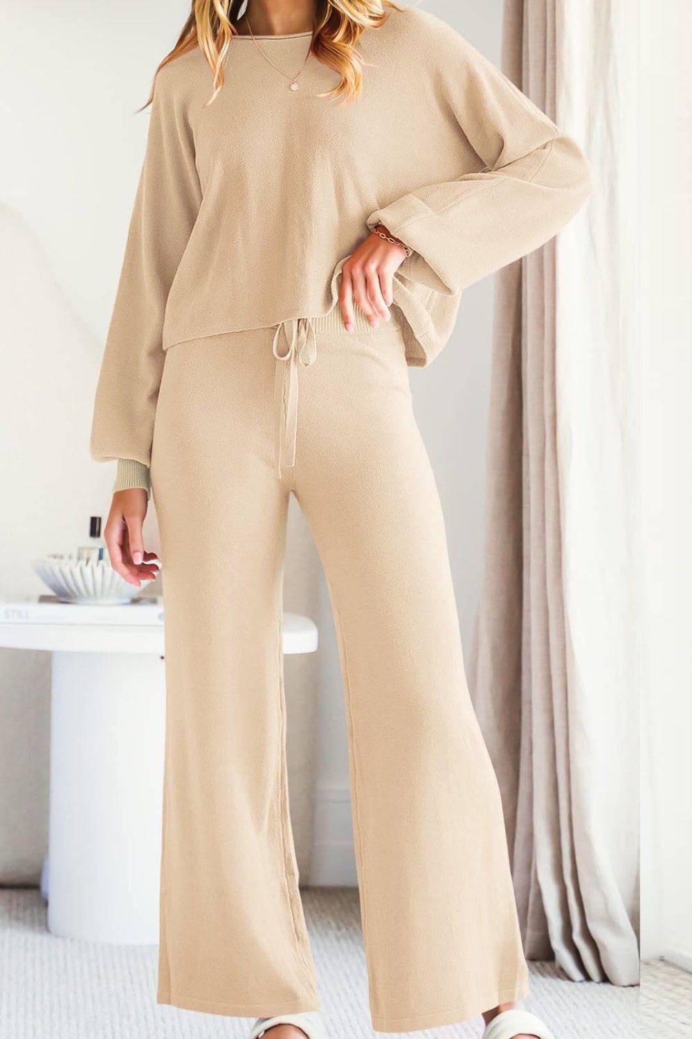 Round Neck Long Sleeve Top and Pants Set - ViarousViarousViarous