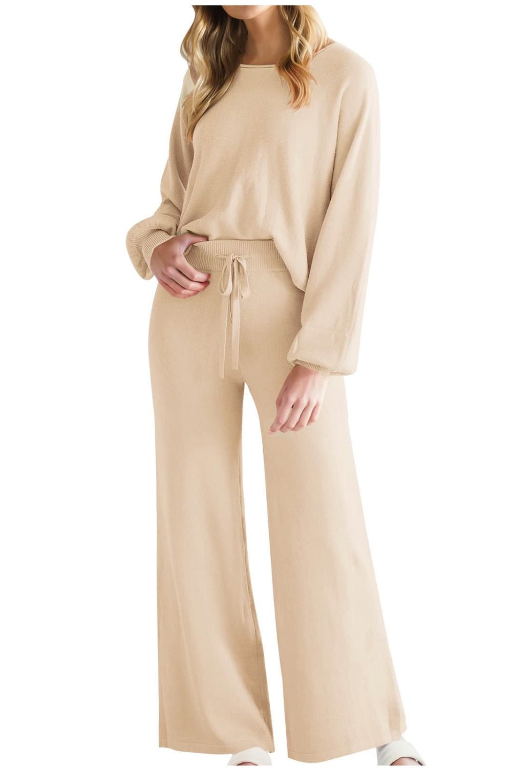Round Neck Long Sleeve Top and Pants Set - ViarousViarousViarous
