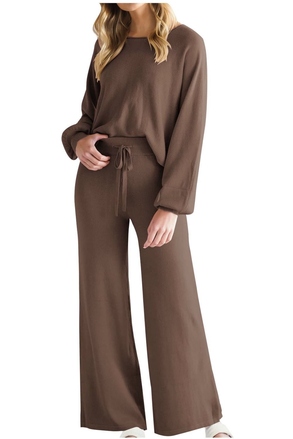 Round Neck Long Sleeve Top and Pants Set - ViarousViarousViarous