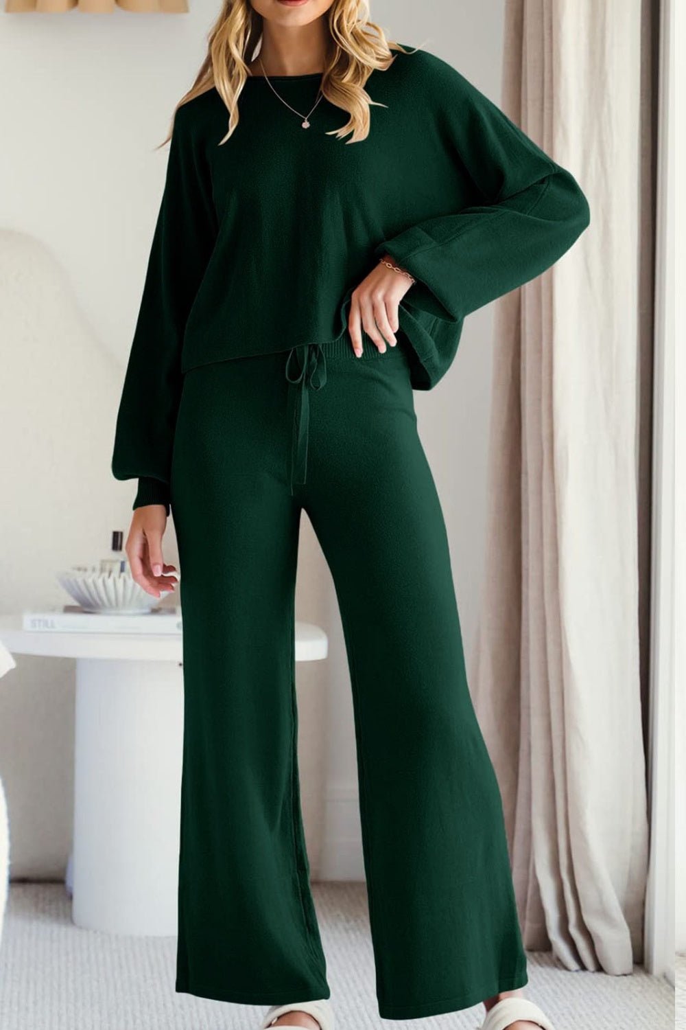 Round Neck Long Sleeve Top and Pants Set - ViarousViarousViarous