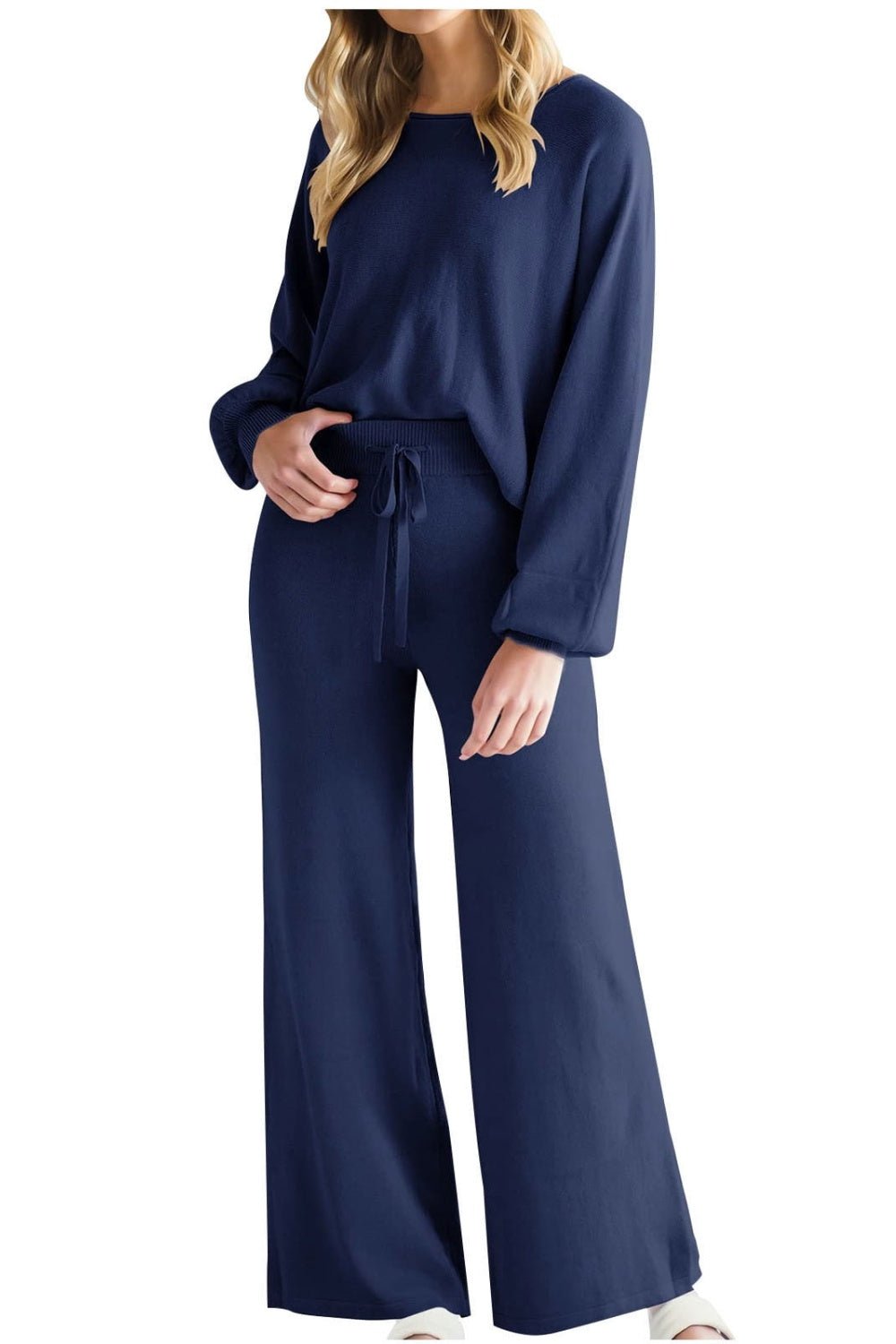 Round Neck Long Sleeve Top and Pants Set - ViarousViarousViarous