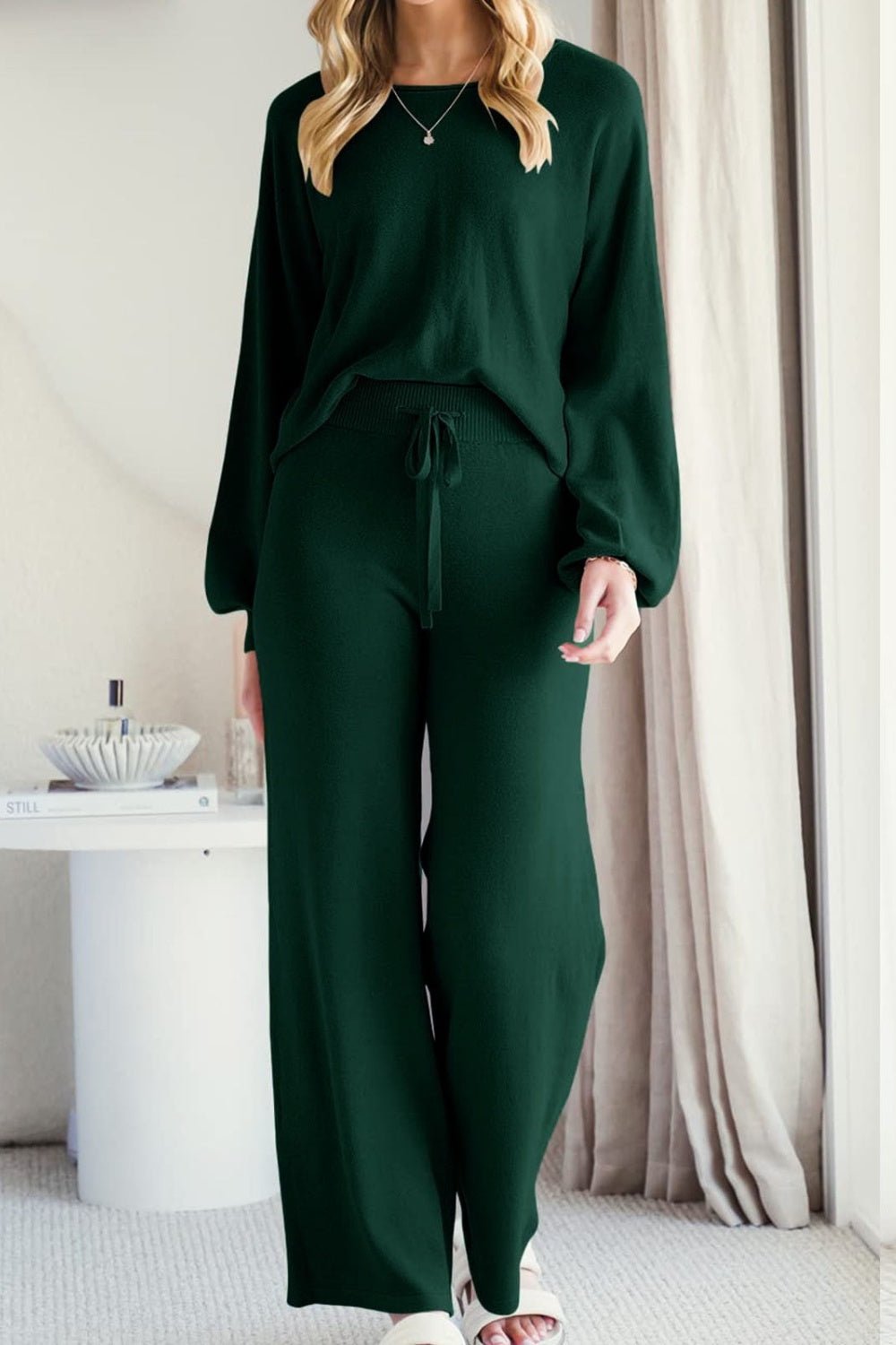 Round Neck Long Sleeve Top and Pants Set - ViarousViarousViarous