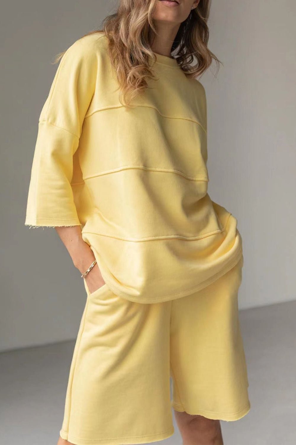 Round Neck Long Sleeve Top and Shorts Set - ViarousViarousViarous