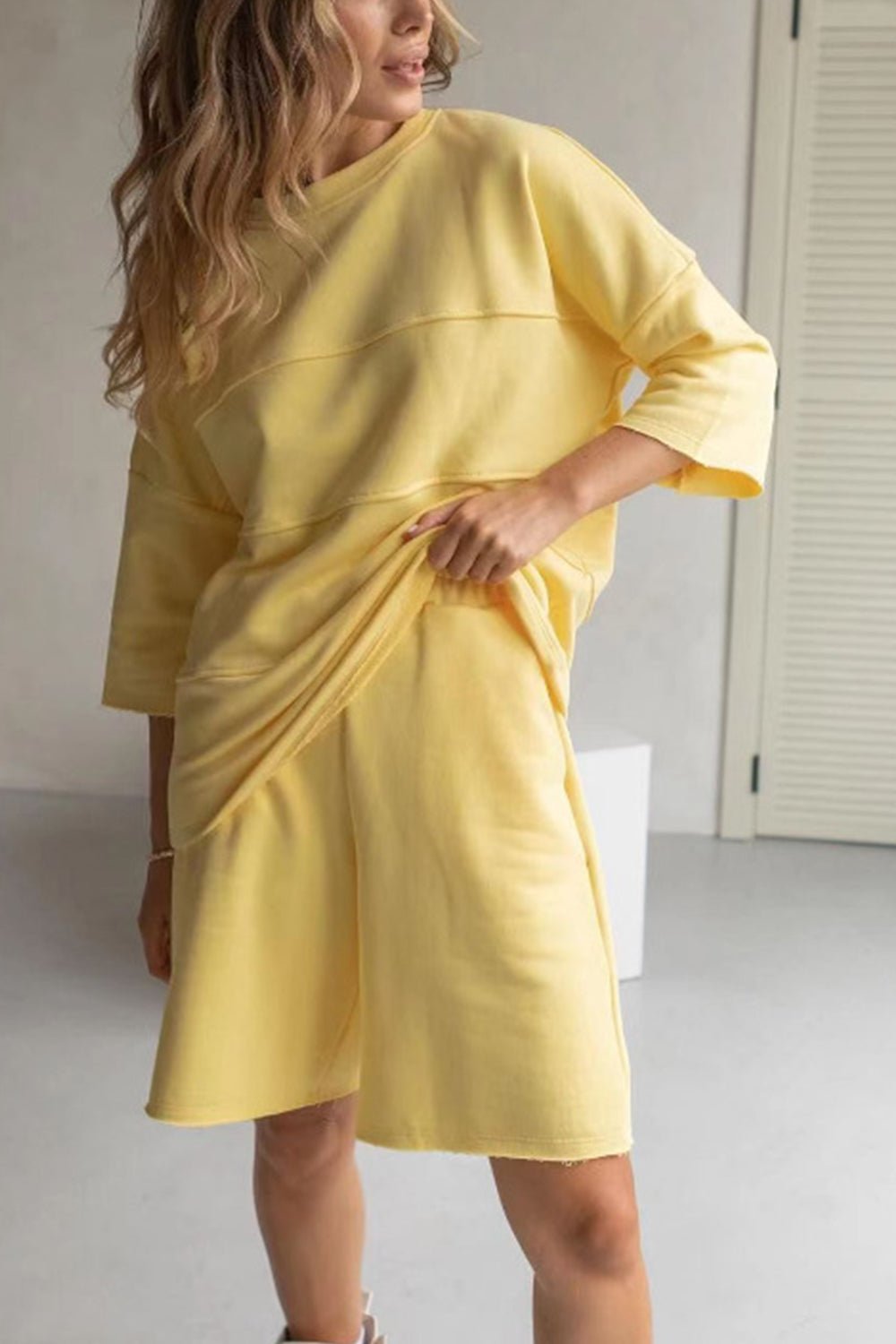 Round Neck Long Sleeve Top and Shorts Set - ViarousViarousViarous