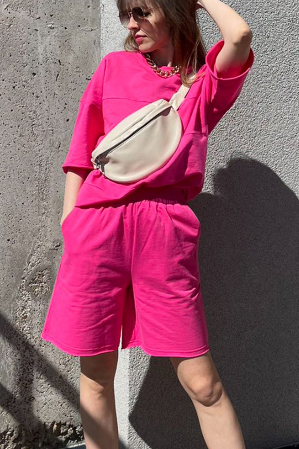 Round Neck Long Sleeve Top and Shorts Set - ViarousViarousViarous