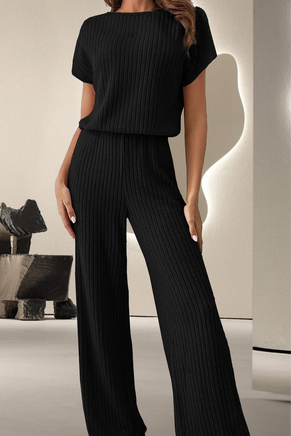 Round Neck Short Sleeve Jumpsuit - ViarousViarousViarous