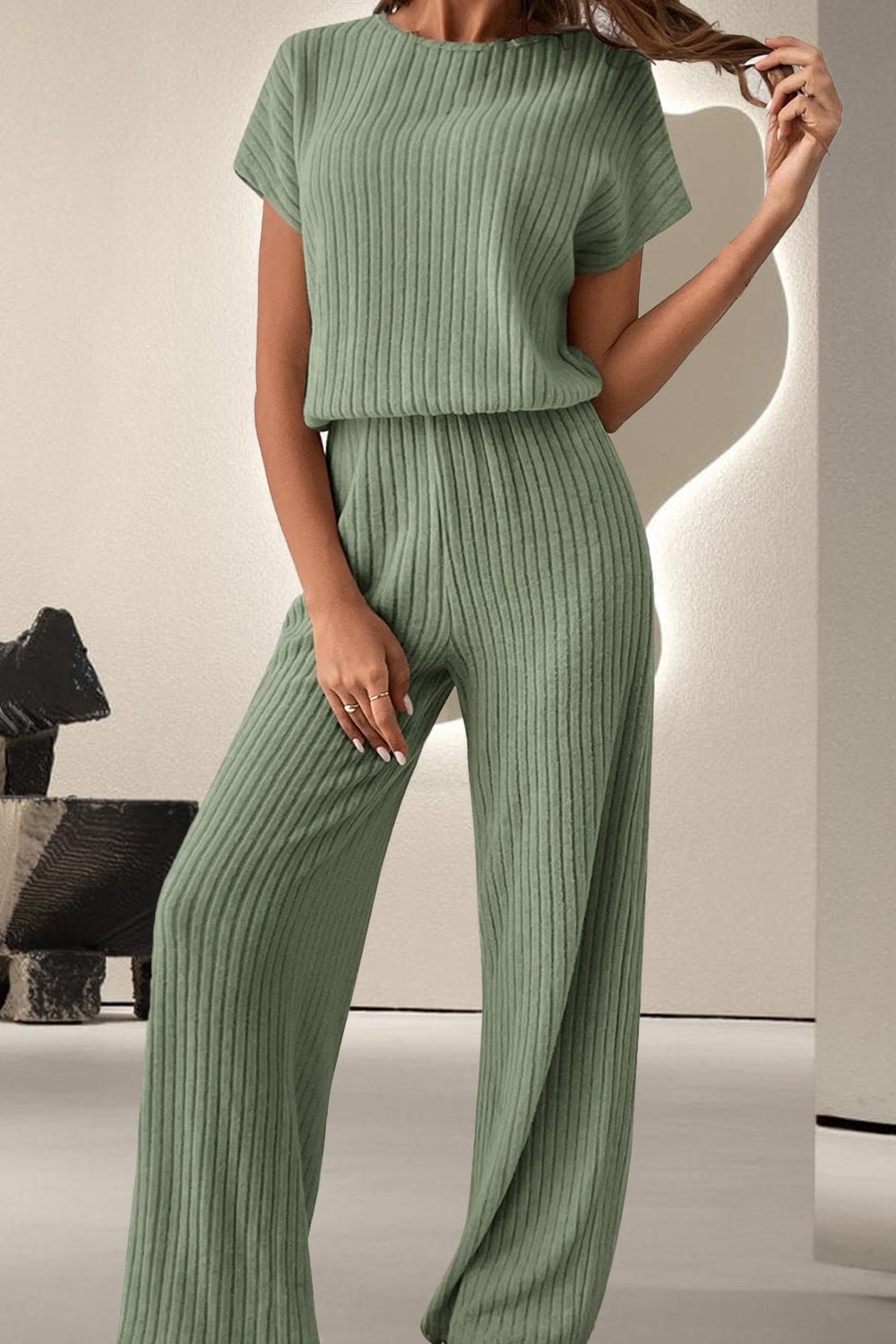 Round Neck Short Sleeve Jumpsuit - ViarousViarousViarous