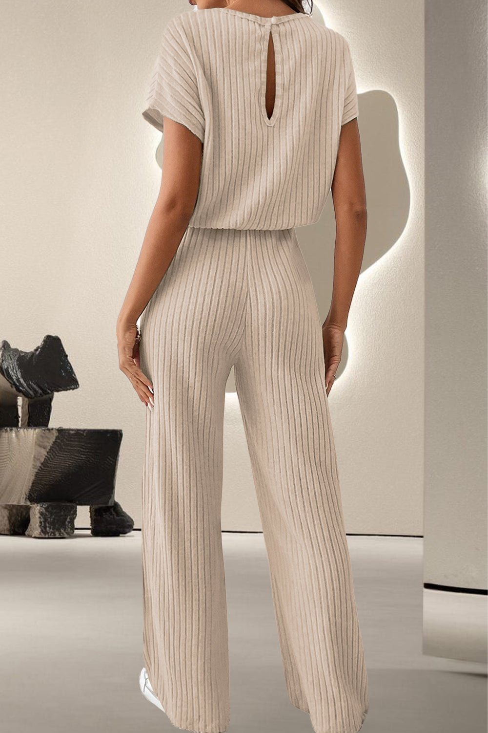 Round Neck Short Sleeve Jumpsuit - ViarousViarousViarous