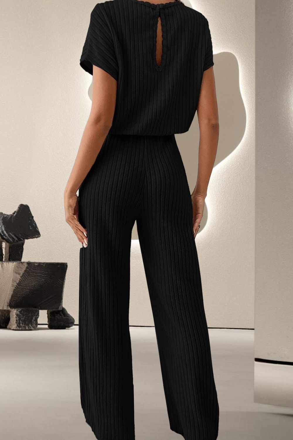 Round Neck Short Sleeve Jumpsuit - ViarousViarousViarous