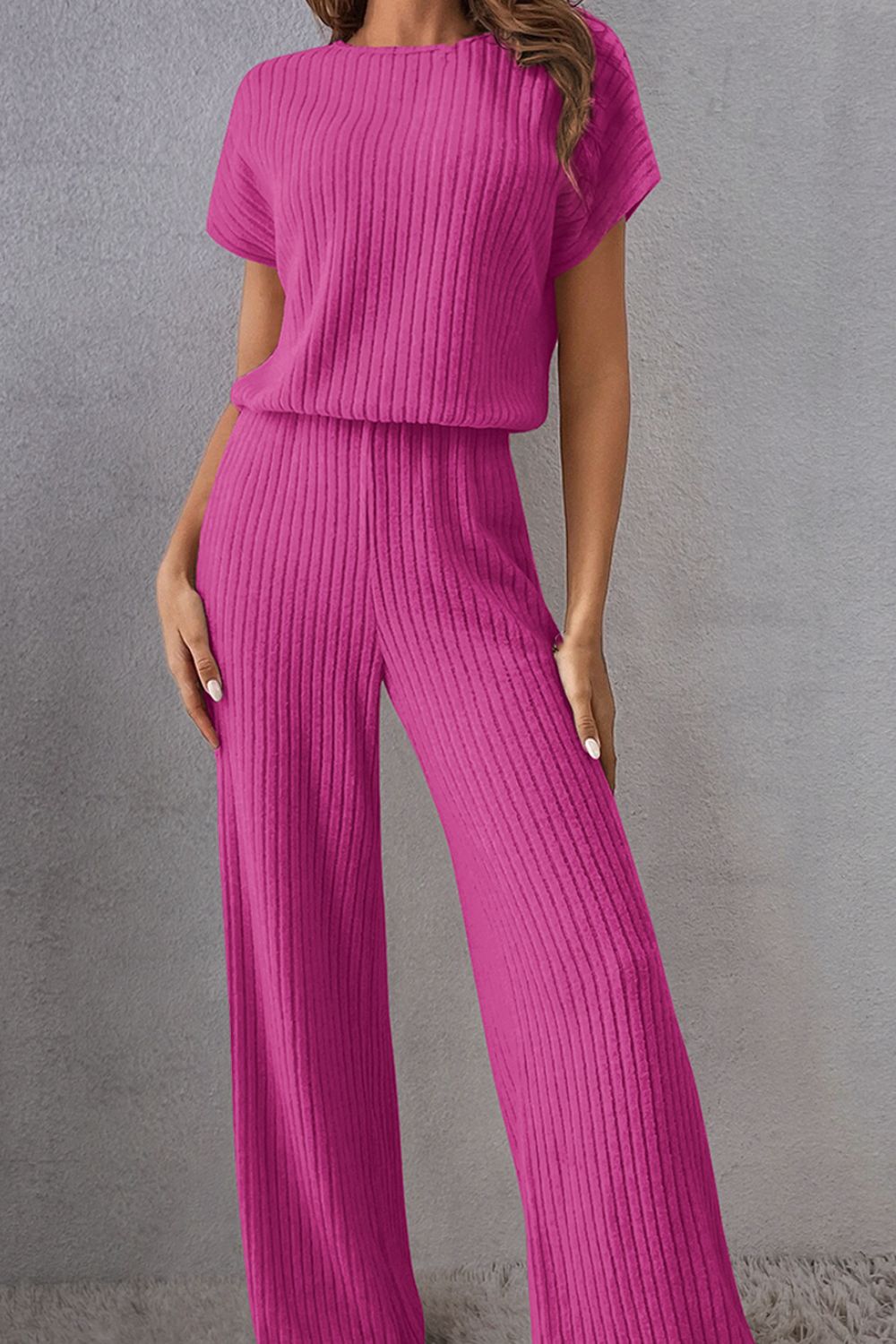 Round Neck Short Sleeve Jumpsuit - ViarousViarousViarous