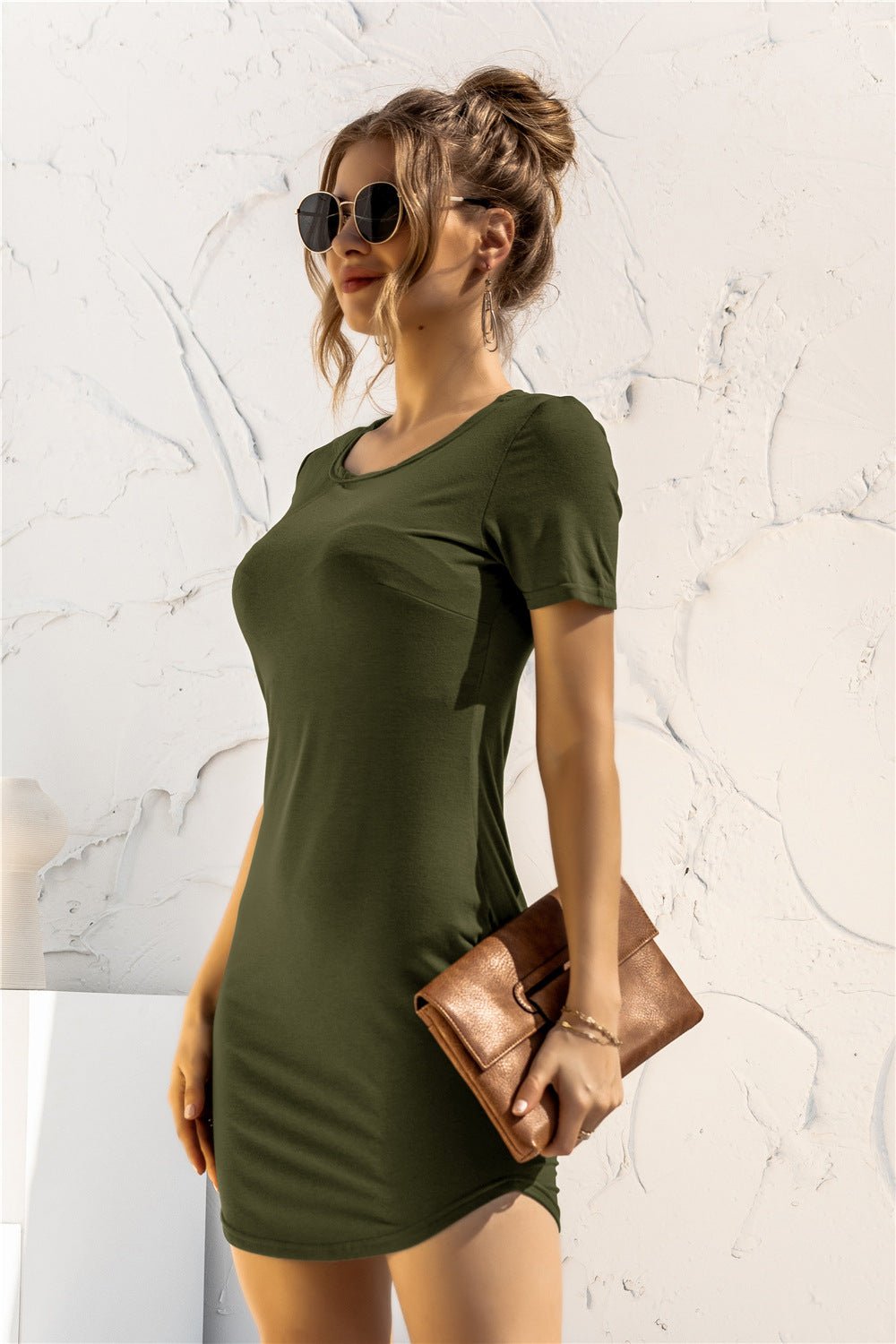 Round Neck Short Sleeve Mini Dress - ViarousViarousViarous