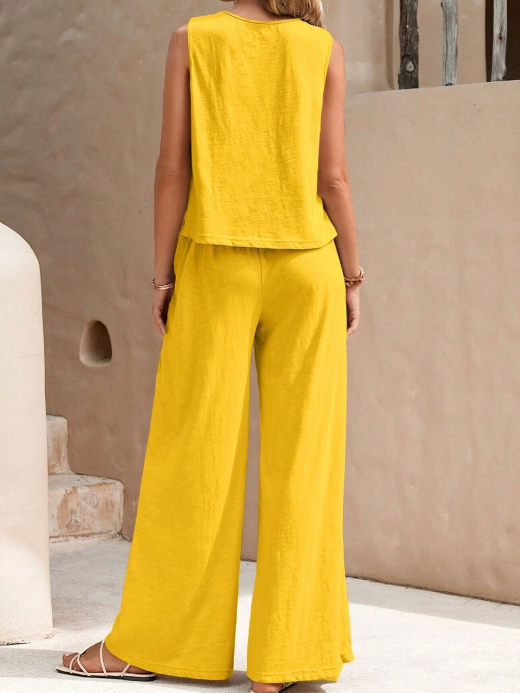 Round Neck Sleeveless Top and Wide Leg Pants Set - ViarousViarousViarous