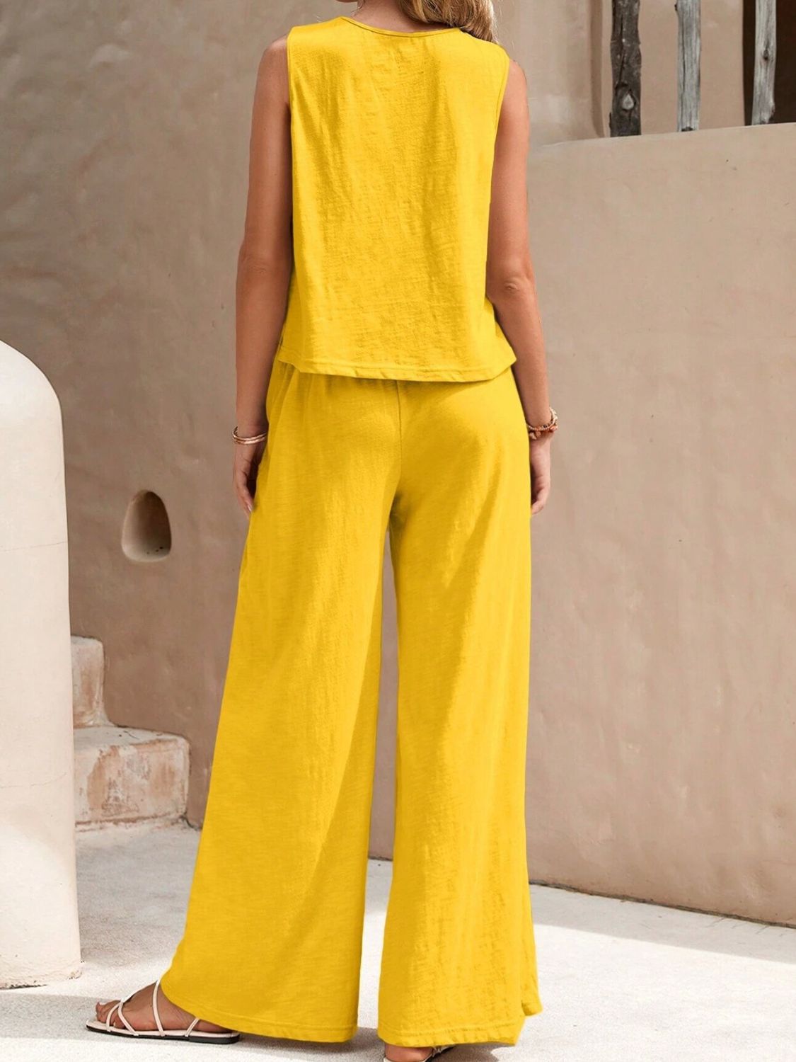Round Neck Sleeveless Top and Wide Leg Pants Set - ViarousViarousViarous