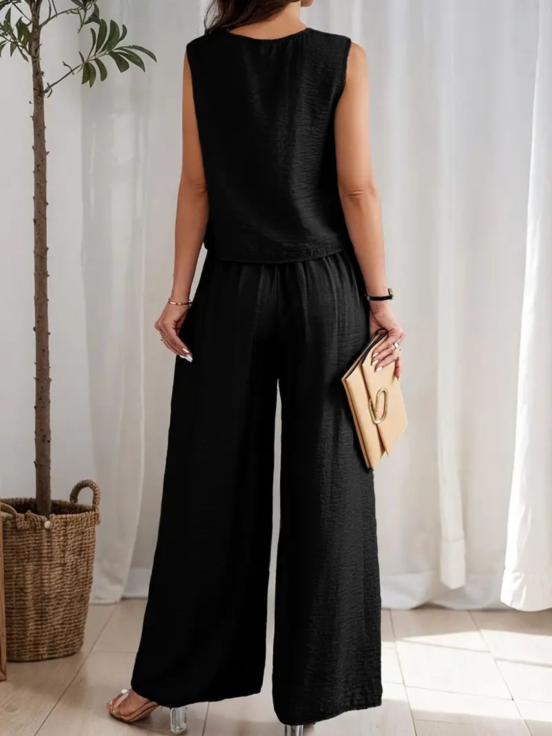 Round Neck Sleeveless Top and Wide Leg Pants Set - ViarousViarousViarous