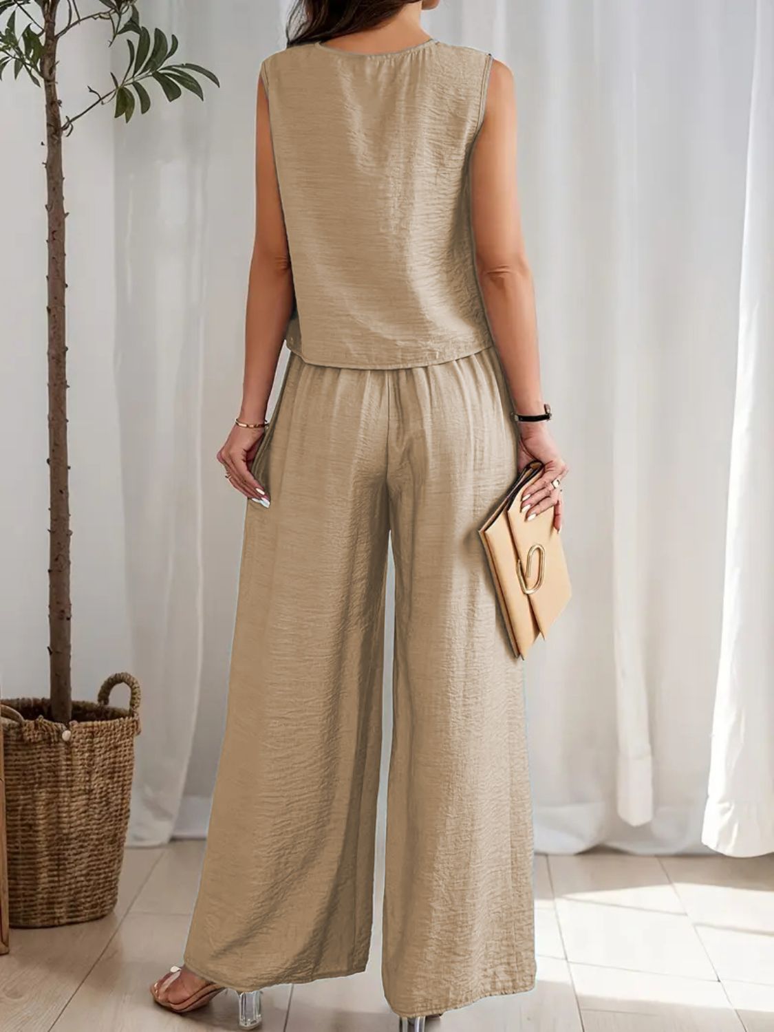 Round Neck Sleeveless Top and Wide Leg Pants Set - ViarousViarousViarous