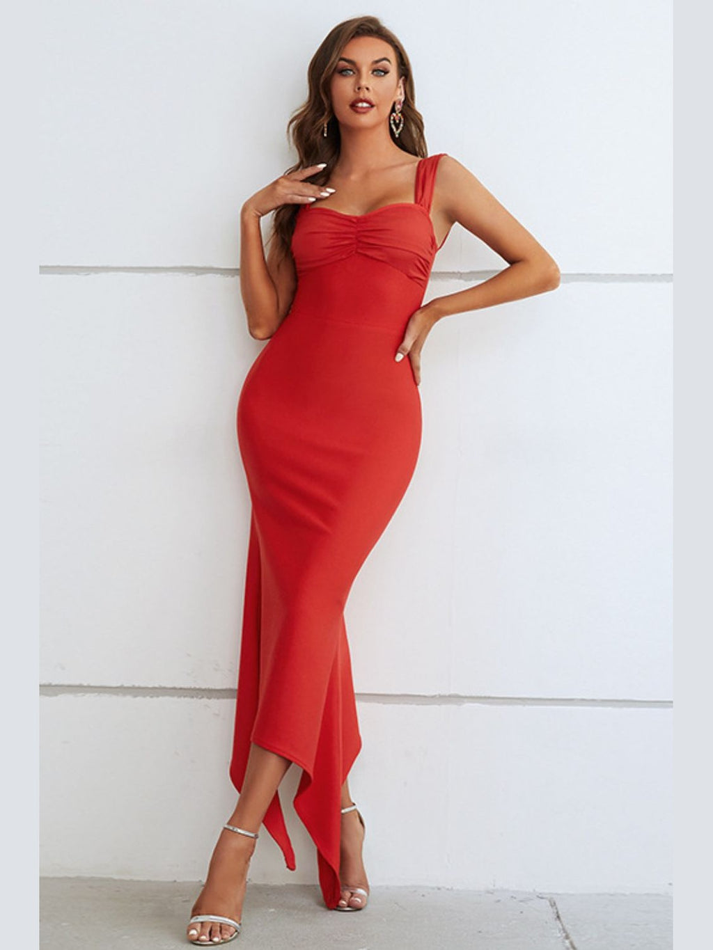Ruched Sweetheart Neck Hem Detail Dress - ViarousViarousViarous
