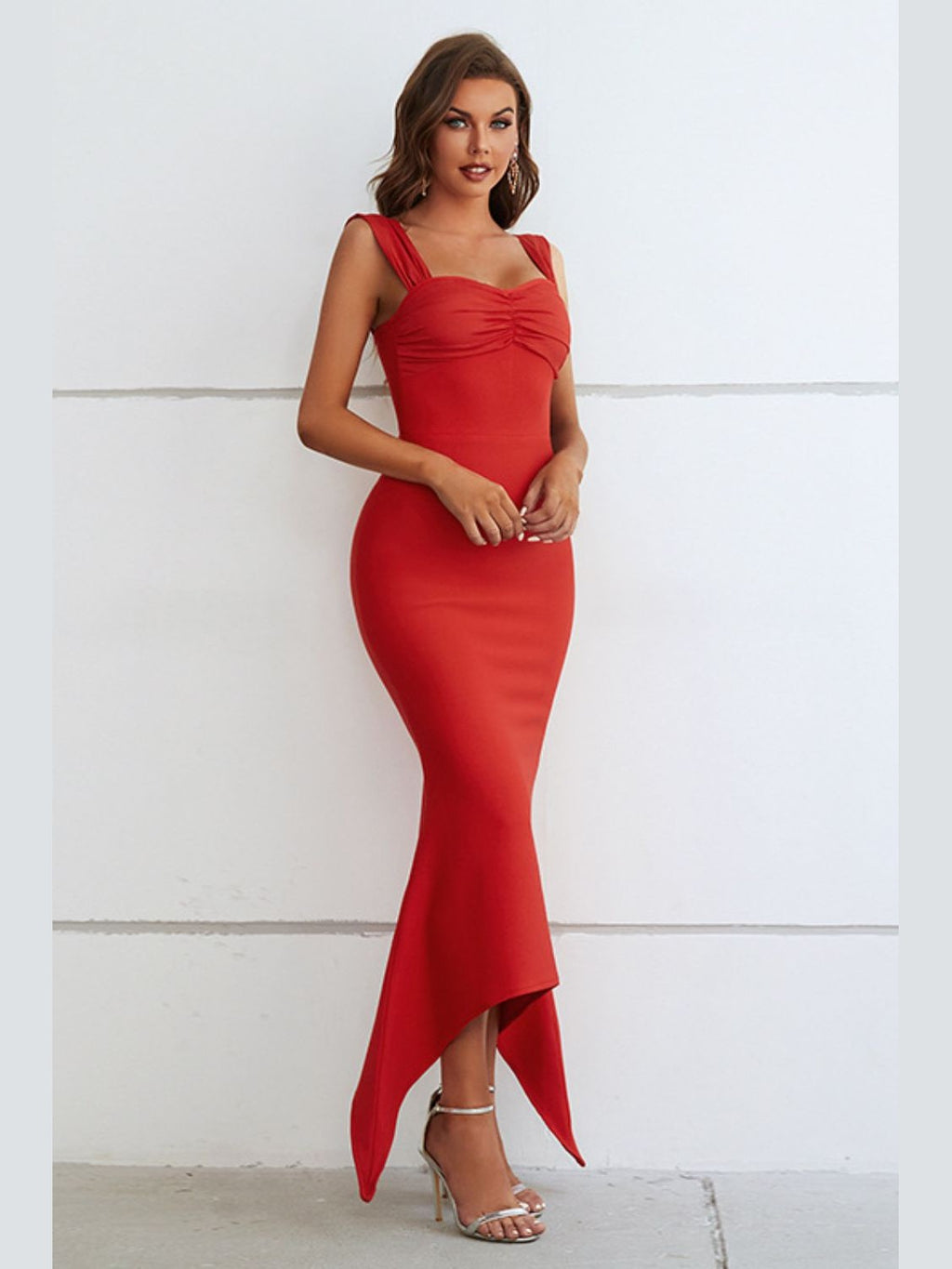 Ruched Sweetheart Neck Hem Detail Dress - ViarousViarousViarous