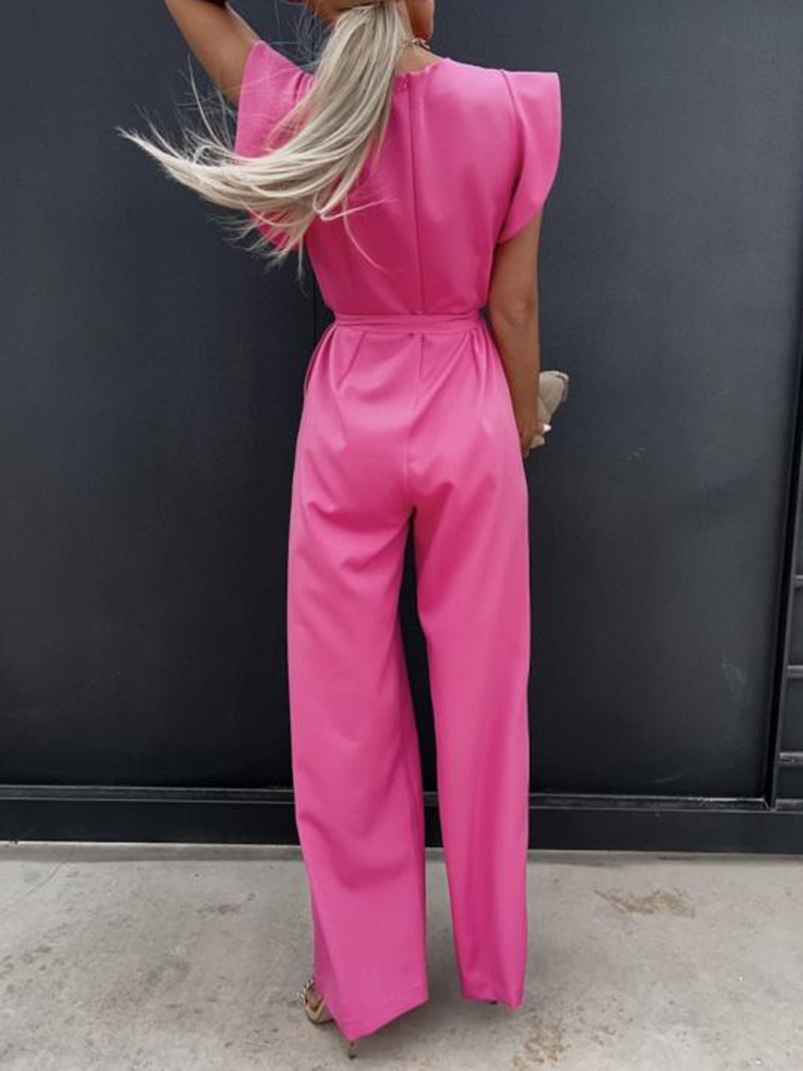 Ruffled Round Neck Cap Sleeve Jumpsuit - ViarousViarousViarous