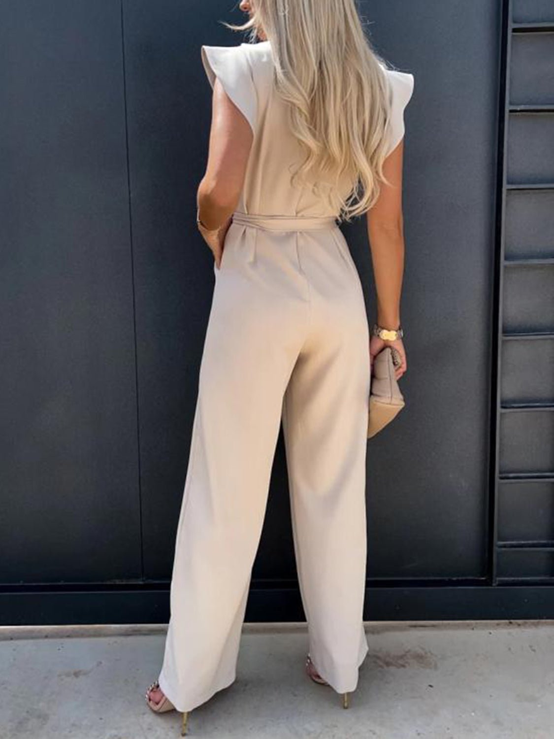 Ruffled Round Neck Cap Sleeve Jumpsuit - ViarousViarousViarous