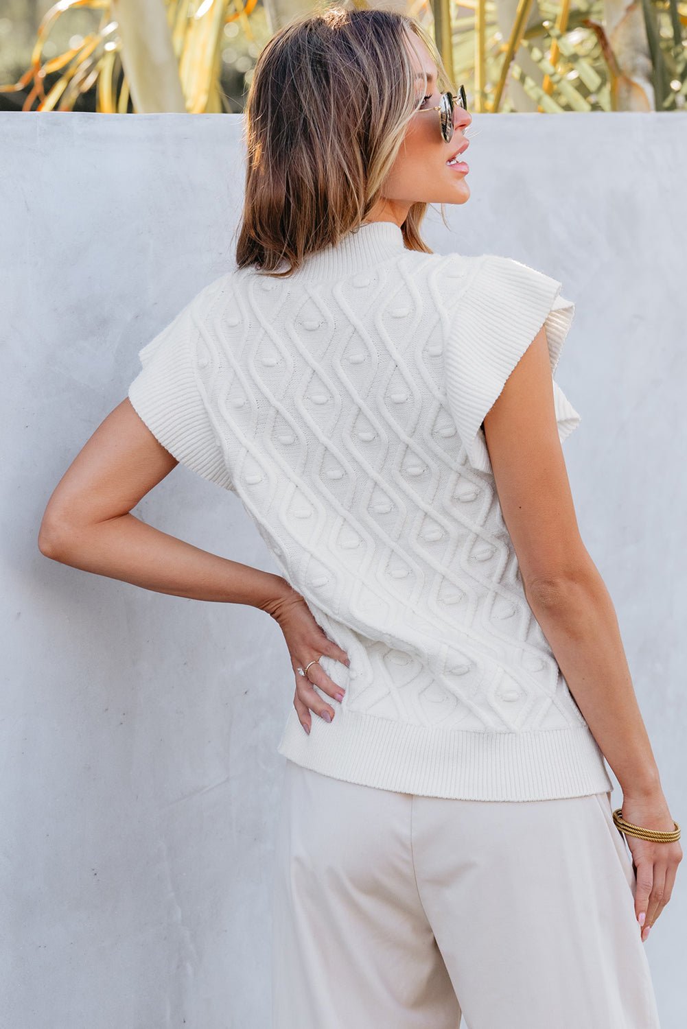 Ruffled Round Neck Cap Sleeve Knit Top - ViarousViarousViarous