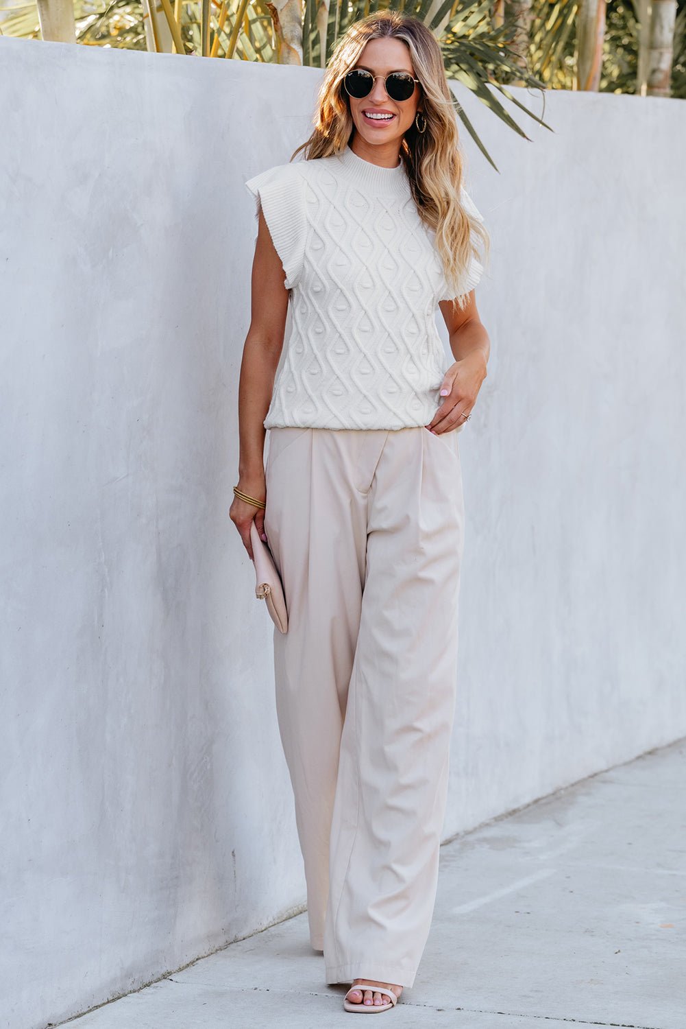 Ruffled Round Neck Cap Sleeve Knit Top - ViarousViarousViarous