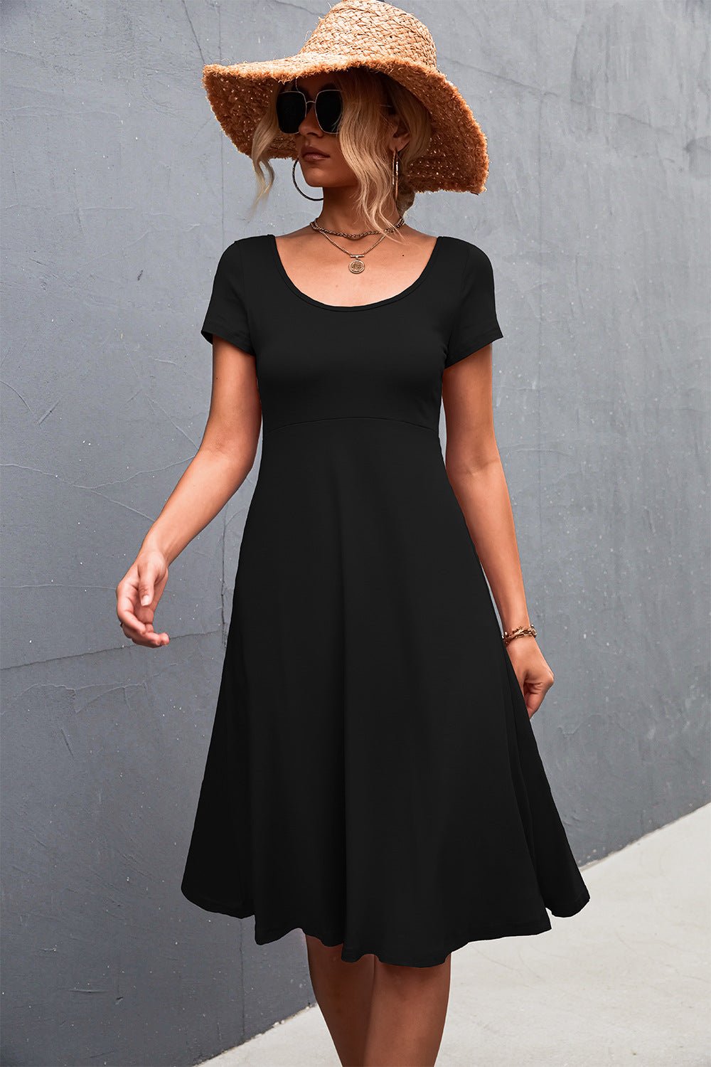 Scoop Neck Short Sleeve Dress - ViarousViarousViarous