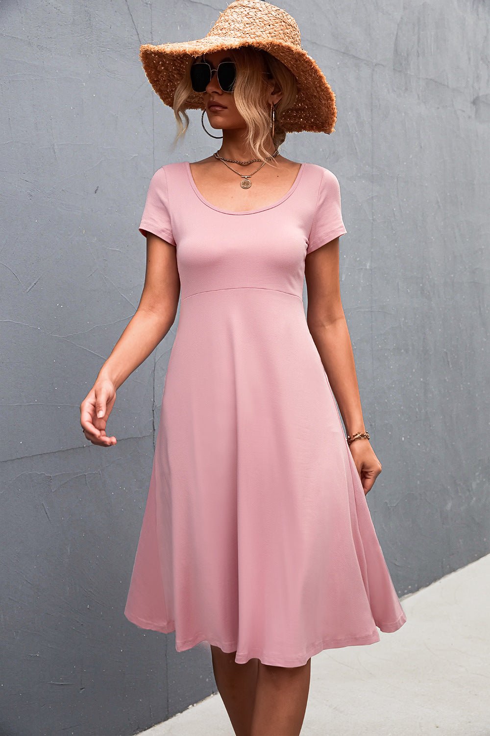 Scoop Neck Short Sleeve Dress - ViarousViarousViarous