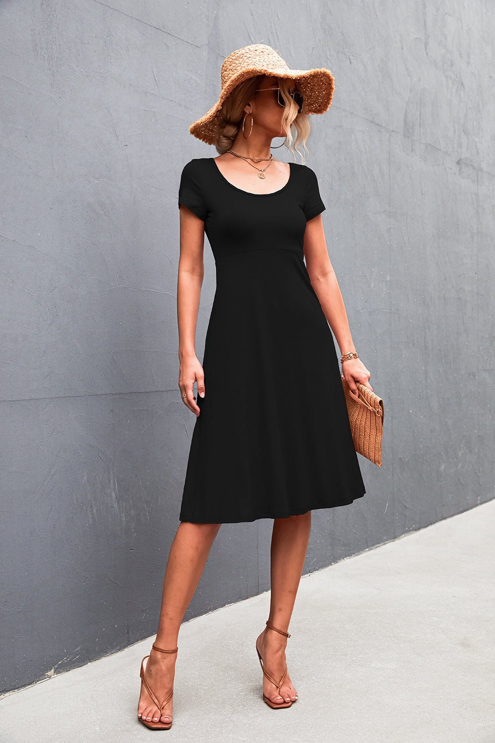 Scoop Neck Short Sleeve Dress - ViarousViarousViarous