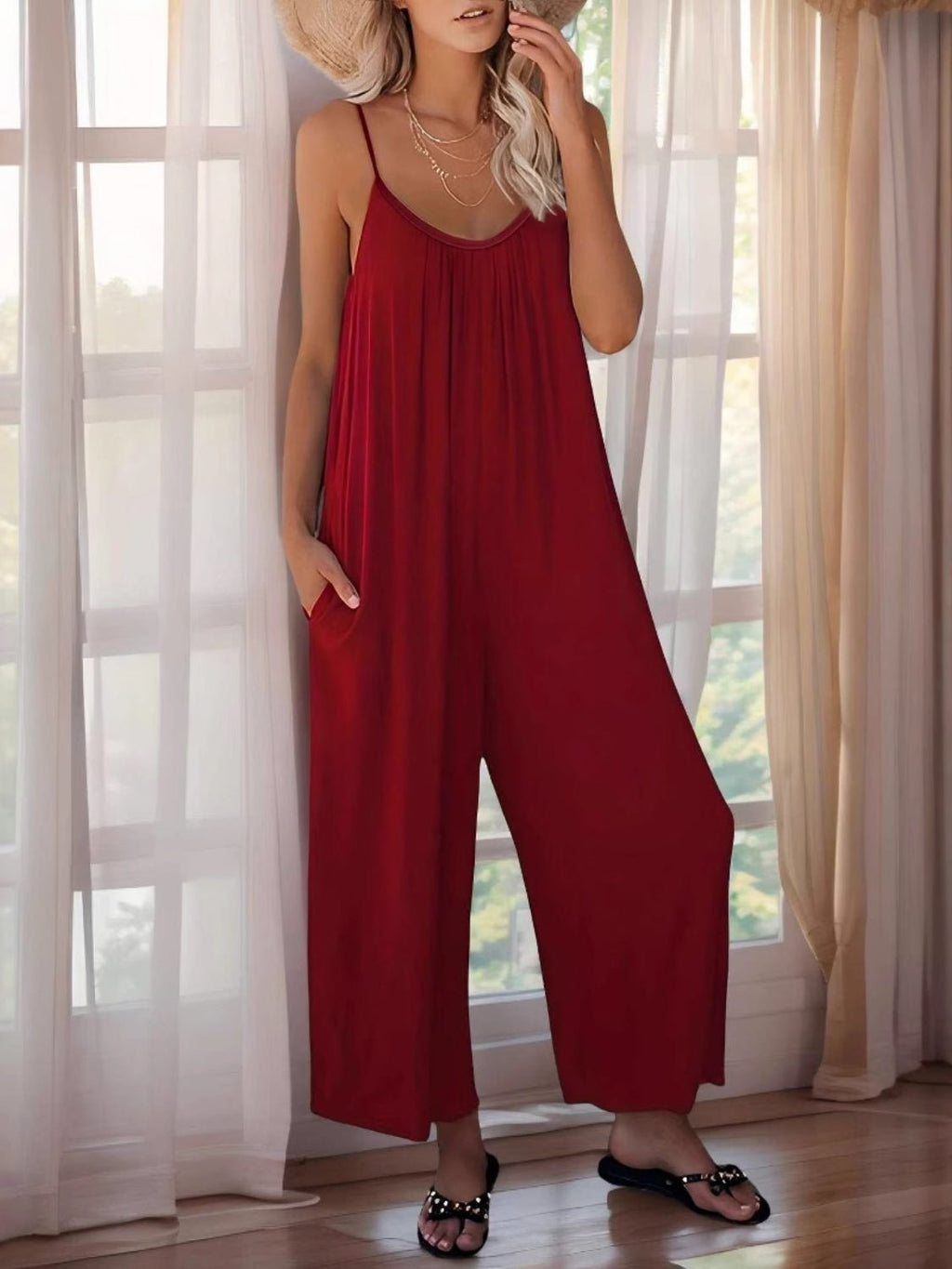 Scoop Neck Spaghetti Strap Jumpsuit - ViarousViarousViarous