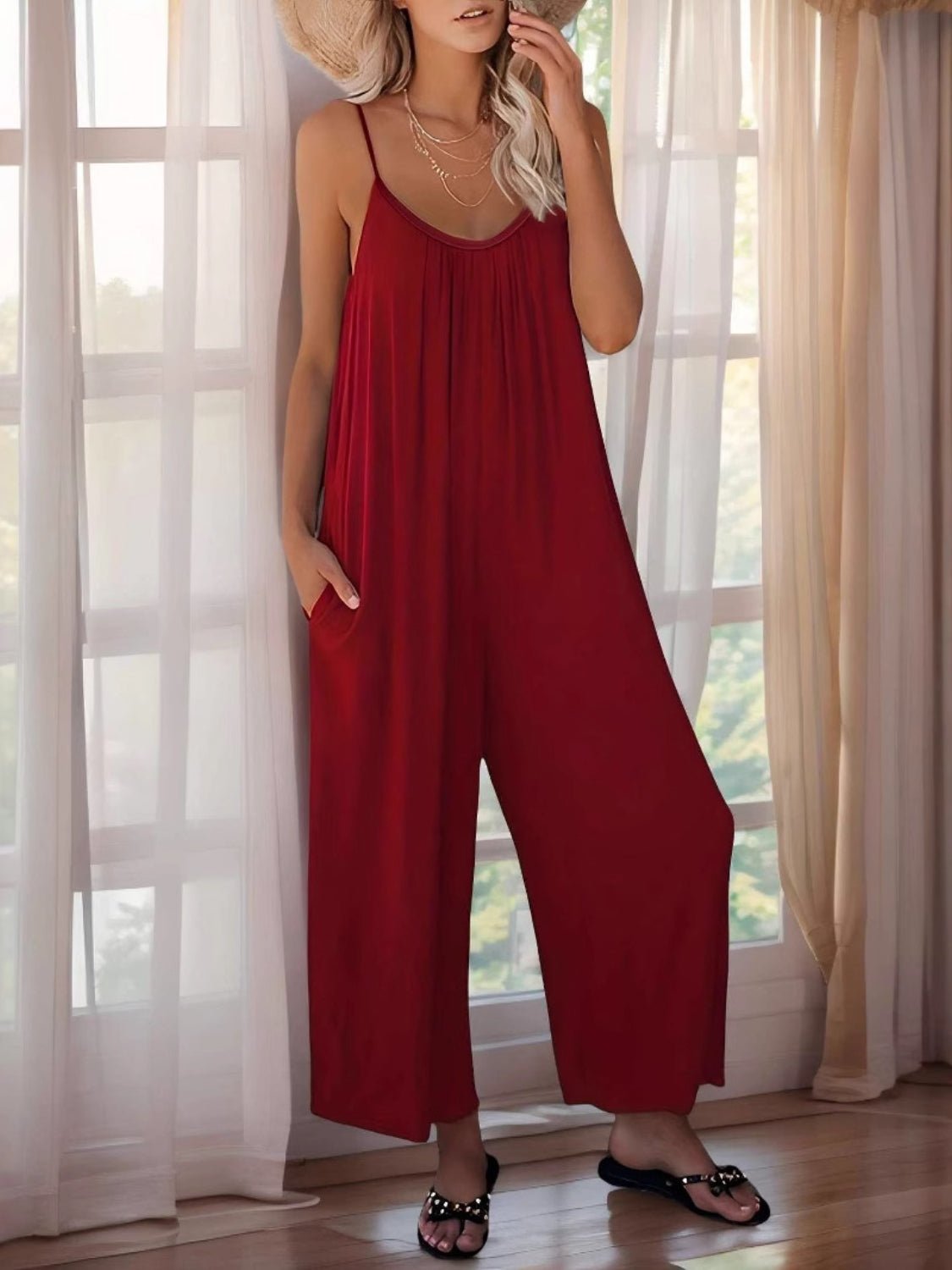 Scoop Neck Spaghetti Strap Jumpsuit - ViarousViarousViarous