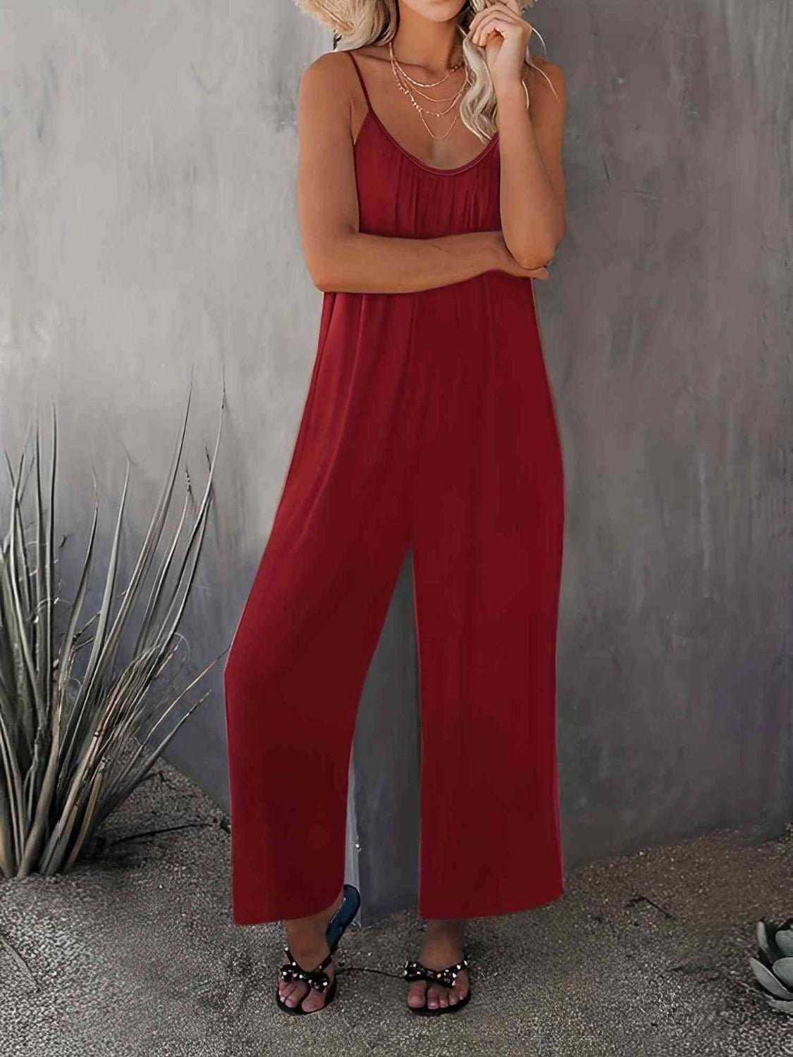 Scoop Neck Spaghetti Strap Jumpsuit - ViarousViarousViarous
