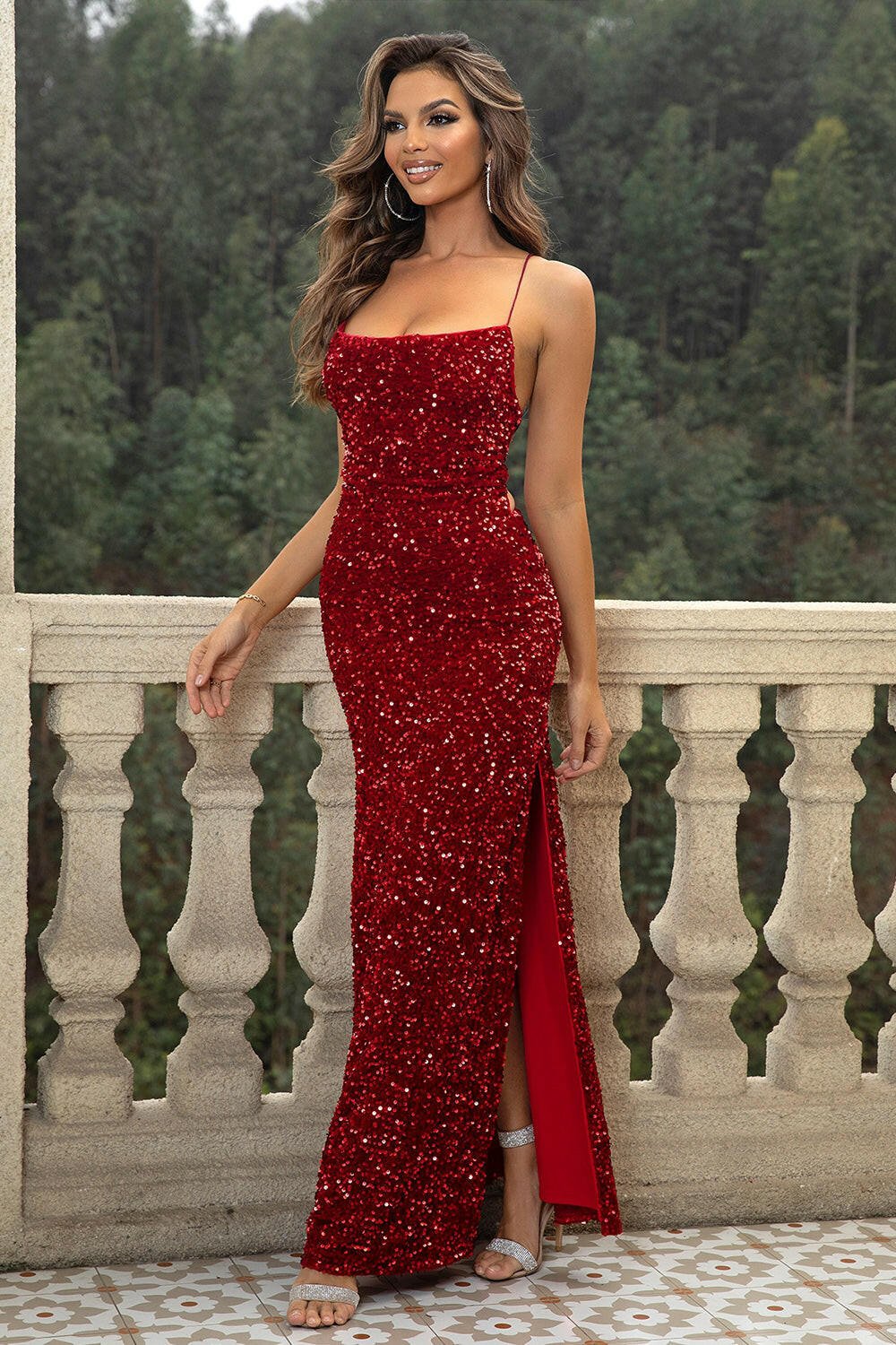 Sequin Backless Split Maxi Dress - ViarousViarousViarous