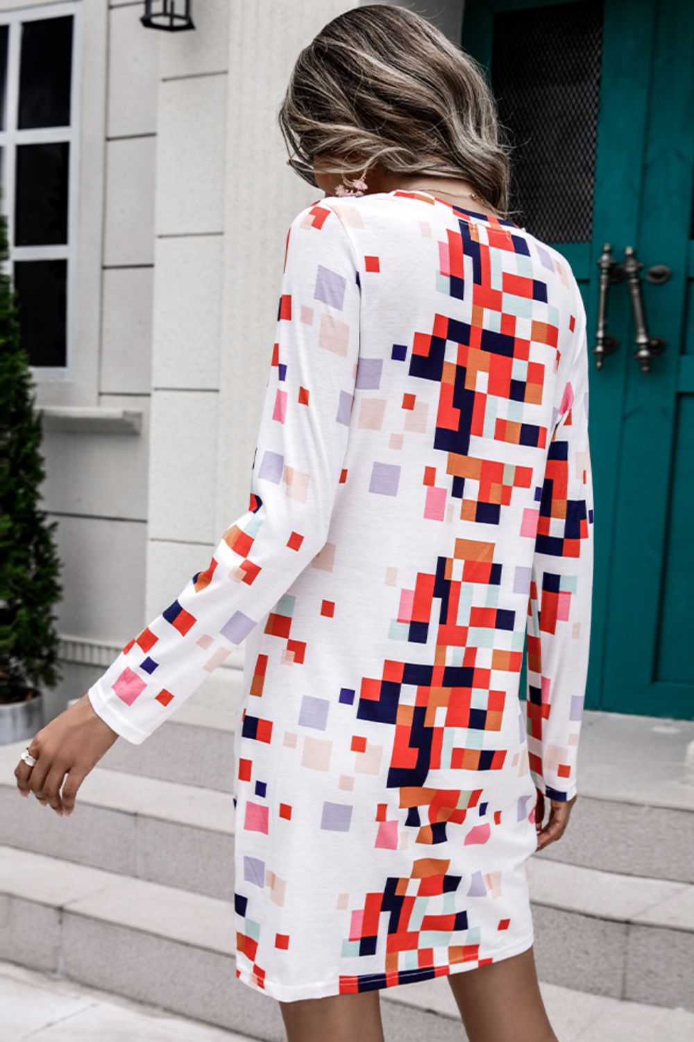 Shiny Rainbow Checker Twisted Long Sleeve Dress - ViarousViarousViarous