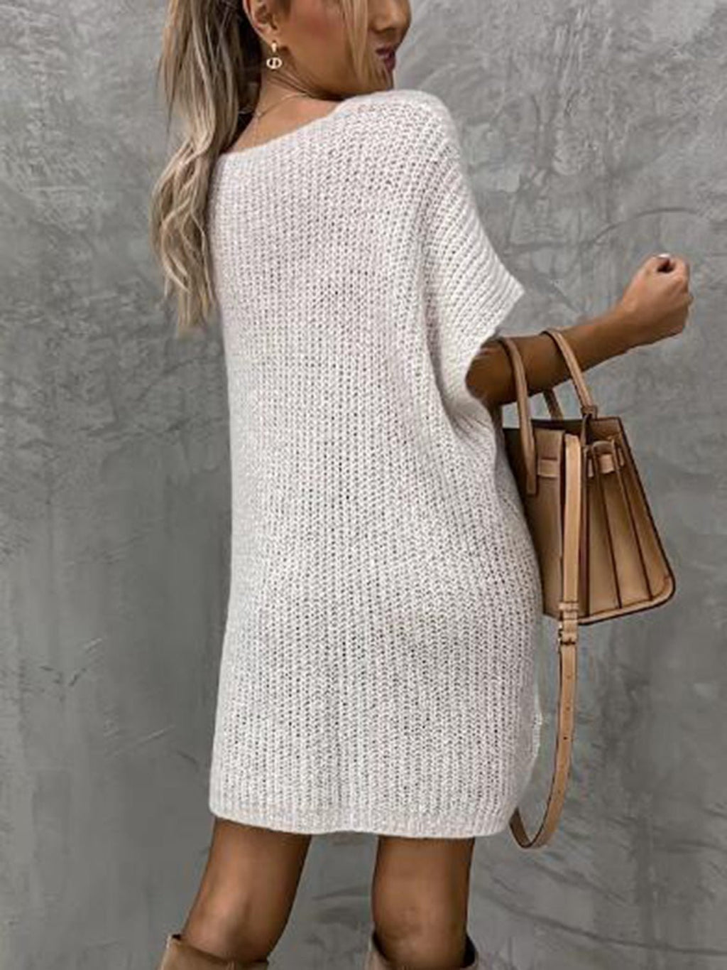 Short Sleeve Sweater Dress with Pockets - ViarousViarousViarous