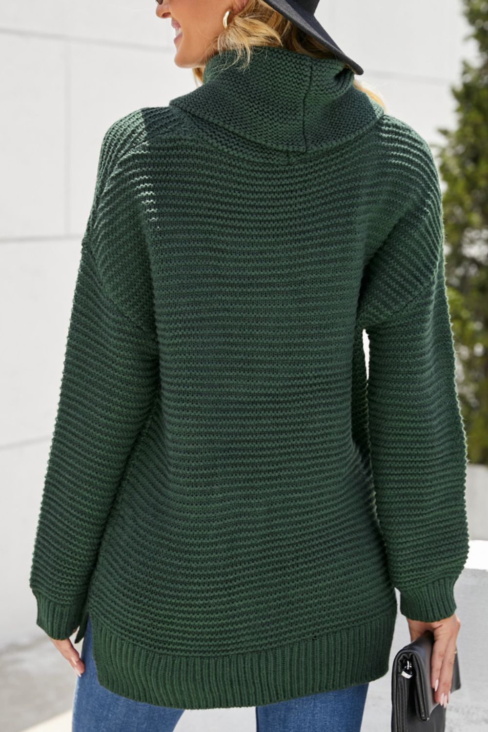 Side Slit Turtleneck Long Sleeve Sweater - ViarousViarousViarous