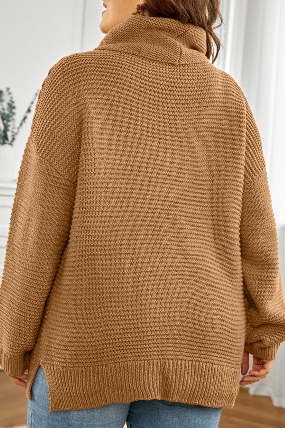 Side Slit Turtleneck Long Sleeve Sweater - ViarousViarousViarous