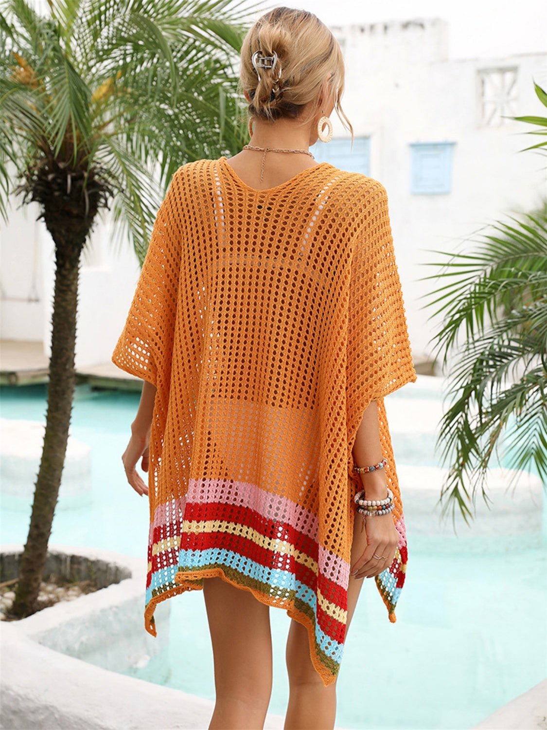 Slit Openwork V - Neck Half Sleeve Cover - Up - ViarousViarousViarous