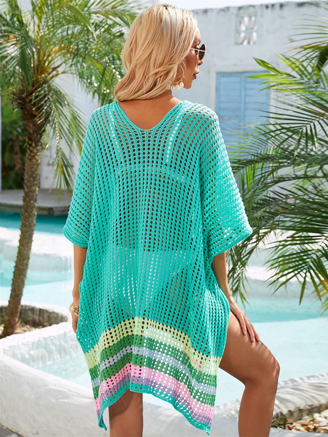 Slit Openwork V - Neck Half Sleeve Cover - Up - ViarousViarousViarous