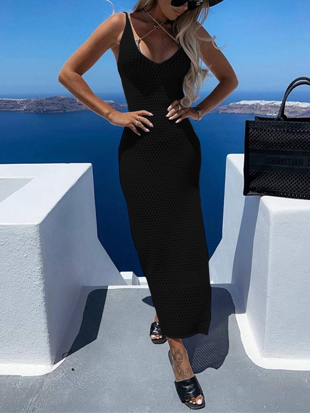 Slit Openwork V - Neck Sleeveless Cover Up - ViarousViarousViarous