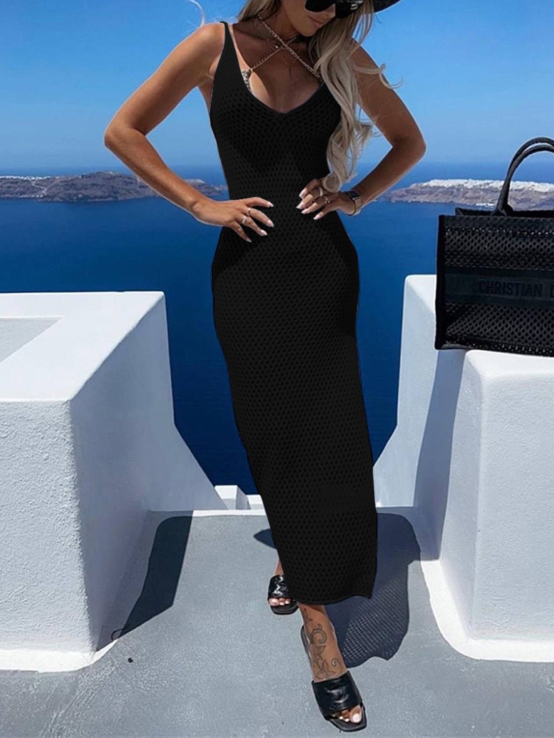 Slit Openwork V - Neck Sleeveless Cover Up - ViarousViarousViarous