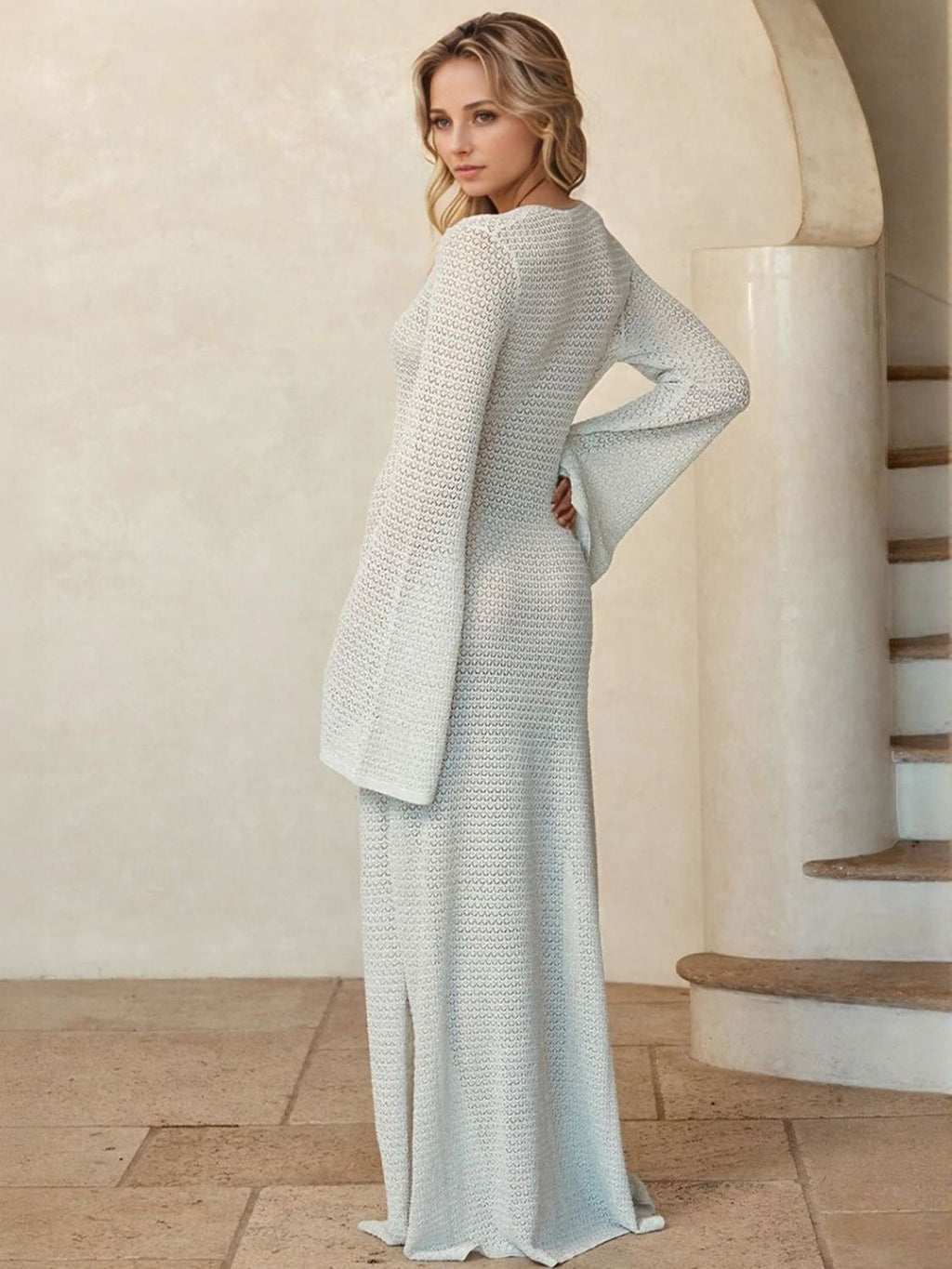 Slit Plunge Flare Sleeve Cover - Up Dress - ViarousViarousViarous