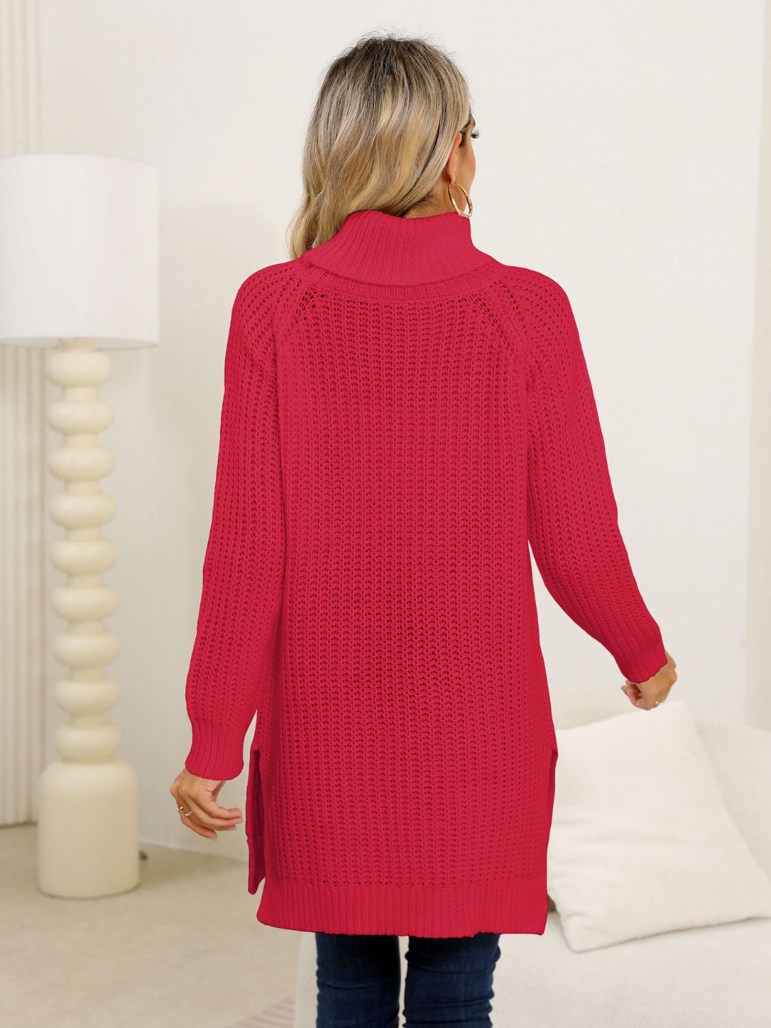 Slit Turtleneck Long Sleeve Sweater - ViarousViarousViarous