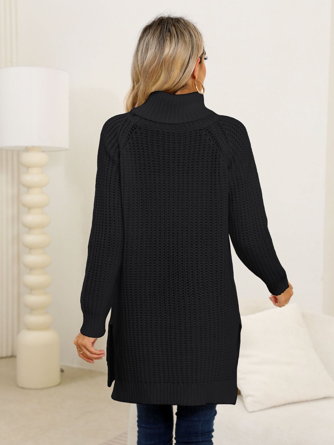 Slit Turtleneck Long Sleeve Sweater - ViarousViarousViarous