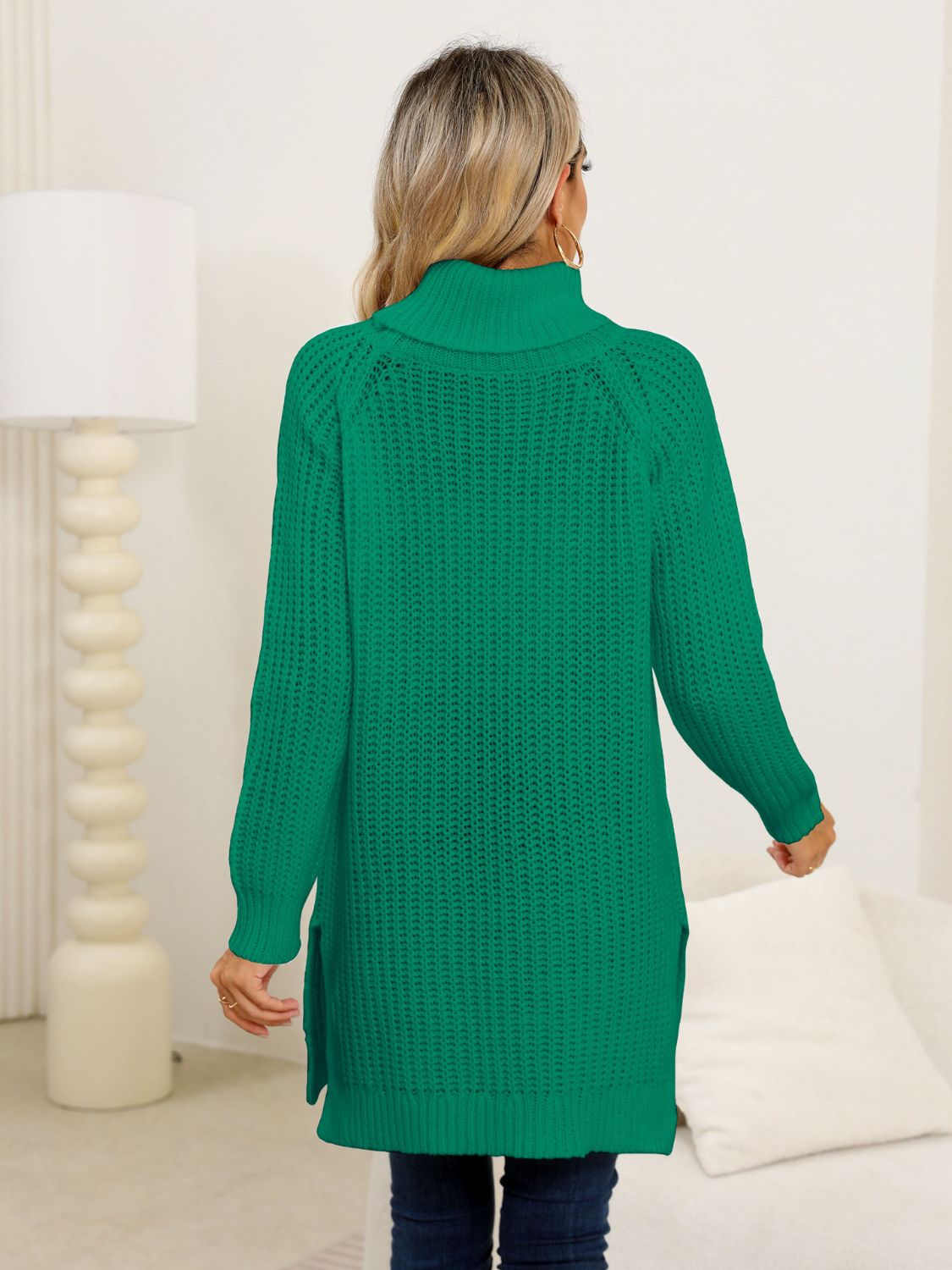 Slit Turtleneck Long Sleeve Sweater - ViarousViarousViarous