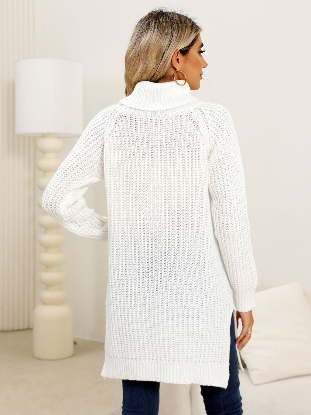Slit Turtleneck Long Sleeve Sweater - ViarousViarousViarous